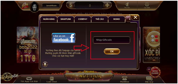Nhap gift code sunwin