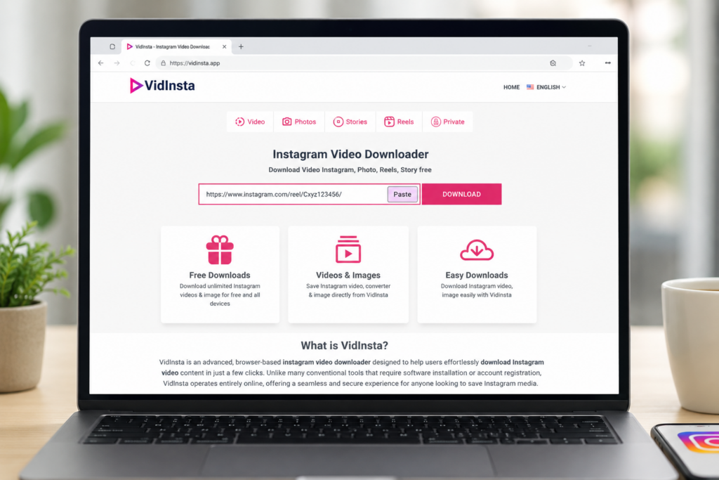VidInsta downloading Instagram Reel in browser