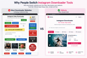 Comparison between cluttered and clean Instagram downloader websites