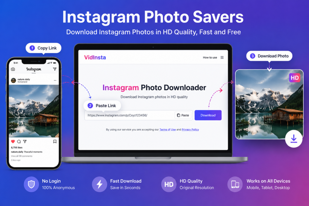 Instagram photo savers like VidInsta used to download Instagram photos in HD quality