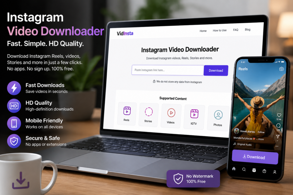 VidInsta Instagram video downloader for saving Reels and videos