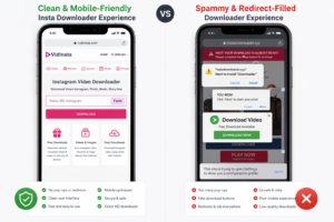 Comparison between clean and spammy insta downloader mobile websites