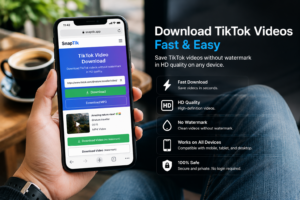 Mobile user downloading TikTok videos quickly through a browser-based downloader