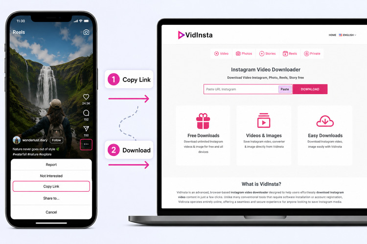 VidInsta Download – 4 Steps to Save Instagram Reels & Videos