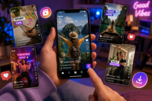 Young people saving Instagram Reels for offline viewing