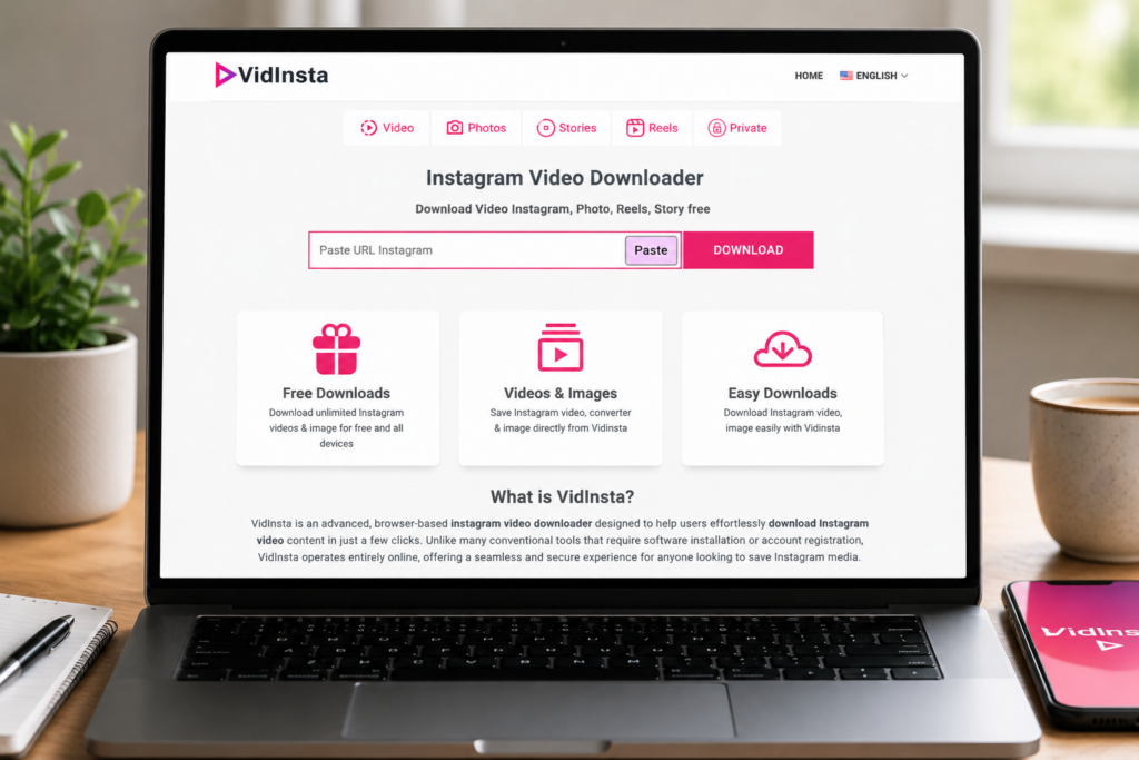 VidInsta HD Download homepage for downloading Instagram videos