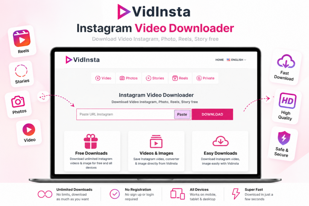 VidInsta save Instagram video downloader for Reels Stories and posts